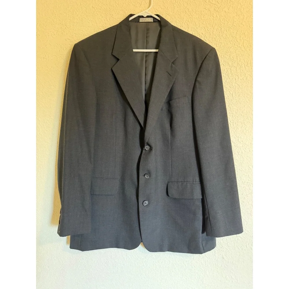 Lands End Mens 44 Long Charcoal Gray 100% Wool 3 Button Blazer Made in USA